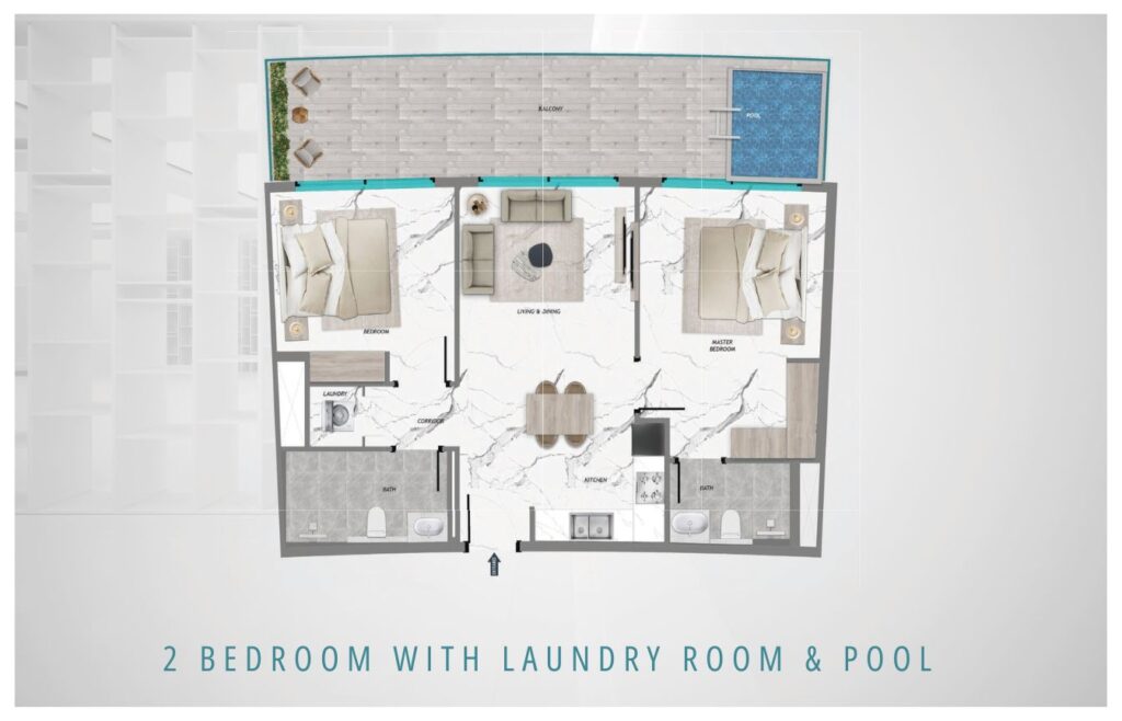 Barari Heights 2 BHK With Laundry Room and pool