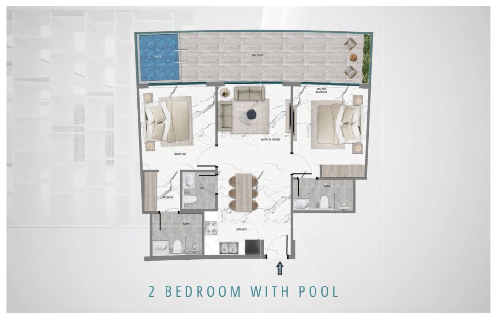 Barari Heights 2 BHK With pool