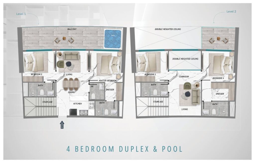 Barari Heights 4 BHK Duplex and pool